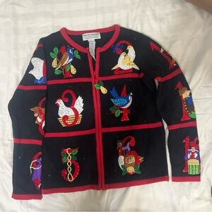 Festive Black Cardigan with Colorful Appliqué vintage